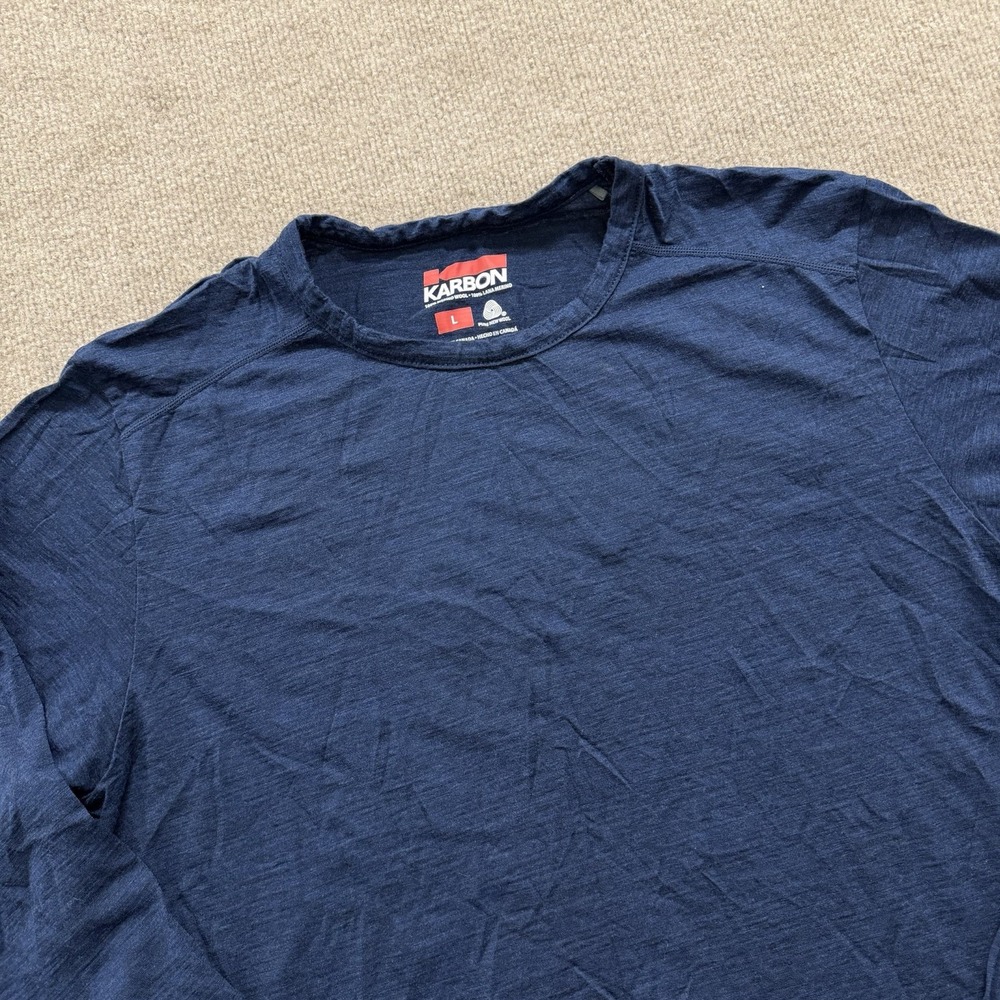 Karbon Merino Wool Shirt Men's Large Blue Long Sleeve Base Layer 100% Wool